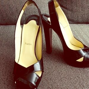 Black Leather Peep-Toe Christian Louboutins